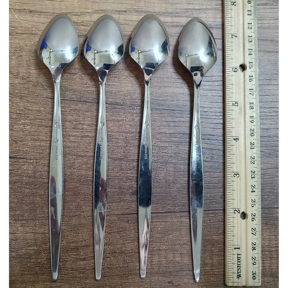 Oneida Community Venetia Stainless Flatware Iced Tea Spoons Lot Of 4